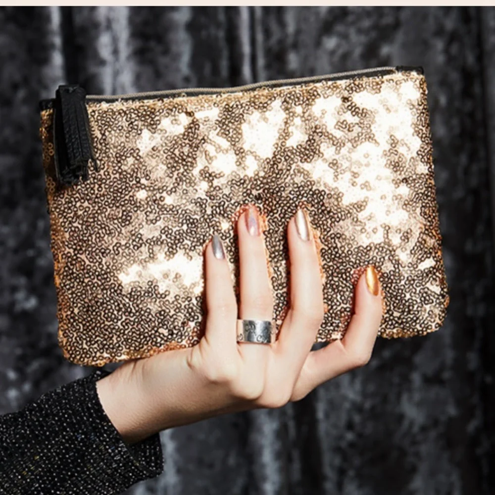 IPSY Gold Sequin Covered Glam Clutch Bag